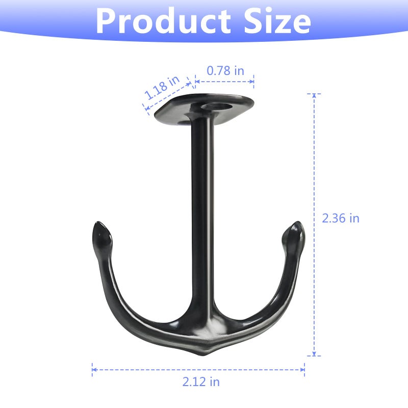 DEEKOUDT Anchor Two Prong Ceiling Hook for Closet Top Bathroom Kitchen Cabinet Garage Pack of 8 (Black) - Image 2